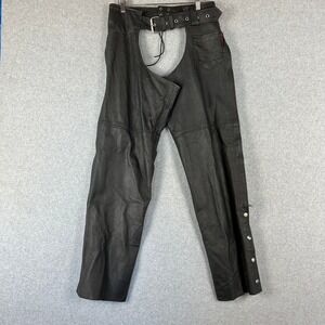 Hot Leather Heavy Duty Genuine Black Leather‎ Motorcycle Chaps Sz XL